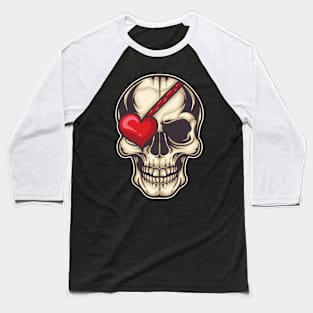 Valentine's Day Skull with Heart Eye Patch Baseball T-Shirt